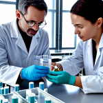 **Scientists from around the world collaborating in a modern laboratory, working together on a vaccine.**