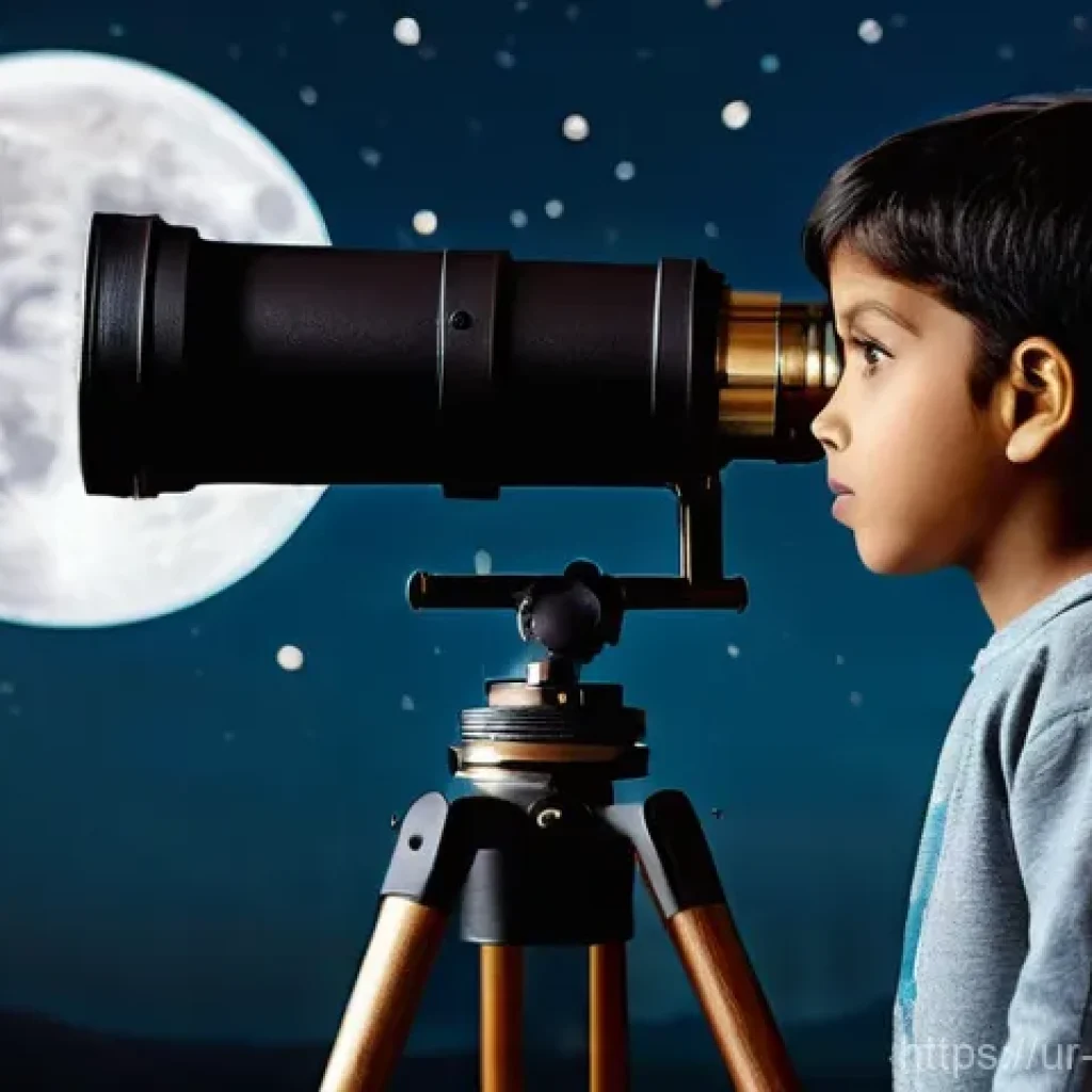 과학적 발견의 복잡성 이해 - **Child's Cosmic Wonder:** A young child, around 8-10 years old, of South Asian descent, wearing mod...