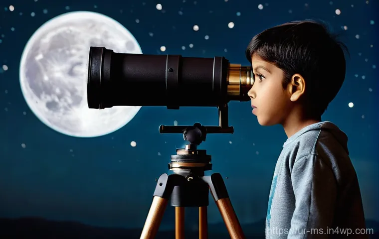 과학적 발견의 복잡성 이해 - **Child's Cosmic Wonder:** A young child, around 8-10 years old, of South Asian descent, wearing mod...