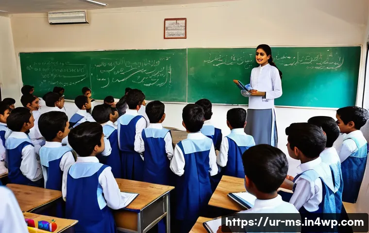 과학적 발견이 인류에게 남긴 유산 - A detailed and vibrant classroom scene in a modern Pakistani school where diverse students engage en...