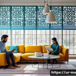 Home 22 과학적 발견의 사회적 가치 - A modern Pakistani family home interior showcasing a smart home system in use: a middle-aged man adj...