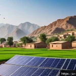 Home 20 과학적 발견을 촉진한 기술적 혁신 - A modern rural Pakistani village scene during daylight, featuring traditional houses with solar pane...