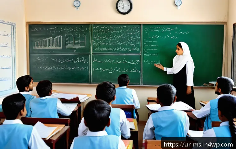 과학적 발견에 대한 비판적 시각 - A detailed and culturally rich scene of a Pakistani science classroom where a diverse group of stude...